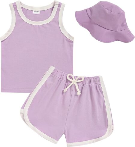 GRNSHTS Toddler Boy Girl 3 Piece Summer Outfit - Sleeveless Tank, Dolphin Shorts & Bucket Hat Set for Beach Playwear in Saudi Arabia