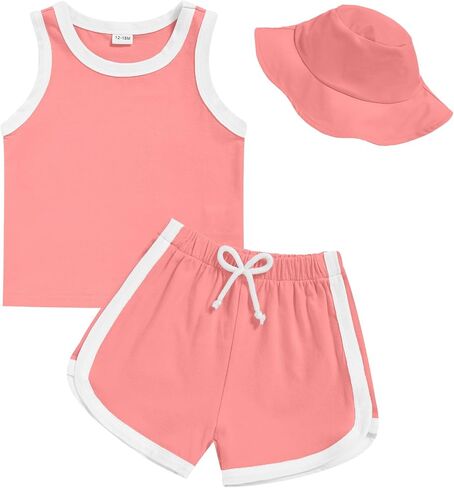 GRNSHTS Toddler Boy Girl 3 Piece Summer Outfit - Sleeveless Tank, Dolphin Shorts & Bucket Hat Set for Beach Playwear in Saudi Arabia