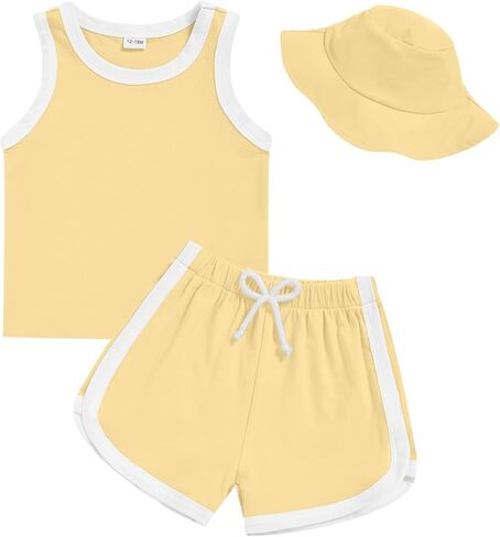 GRNSHTS Toddler Boy Girl 3 Piece Summer Outfit - Sleeveless Tank, Dolphin Shorts & Bucket Hat Set for Beach Playwear in Saudi Arabia