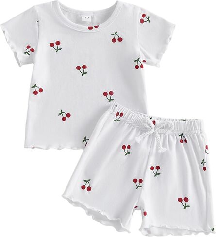 Toddler Baby Girl Summer Clothes Cute Short Sleeve T Shirt Tops Shorts Outfits Kids Tee Shirts Short Outfit Set in Kuwait