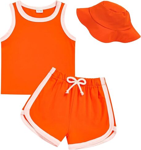 GRNSHTS Toddler Boy Girl 3 Piece Summer Outfit - Sleeveless Tank, Dolphin Shorts & Bucket Hat Set for Beach Playwear in Saudi Arabia