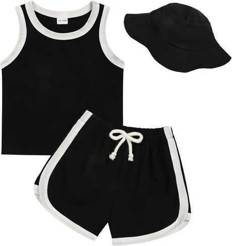 GRNSHTS Toddler Boy Girl 3 Piece Summer Outfit - Sleeveless Tank, Dolphin Shorts & Bucket Hat Set for Beach Playwear in Saudi Arabia
