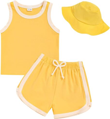 GRNSHTS Toddler Boy Girl 3 Piece Summer Outfit - Sleeveless Tank, Dolphin Shorts & Bucket Hat Set for Beach Playwear in Saudi Arabia