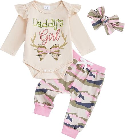 Kaipiclos Newborn Infant Girl Clothes Rib Knit Ruffles Long Sleeve Romper Daisy Pants Baby Clothes for Girls 0 3 6 12 18 24M in Saudi Arabia