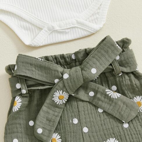 Kaipiclos Newborn Infant Girl Clothes Rib Knit Ruffles Long Sleeve Romper Daisy Pants Baby Clothes for Girls 0 3 6 12 18 24M in Saudi Arabia