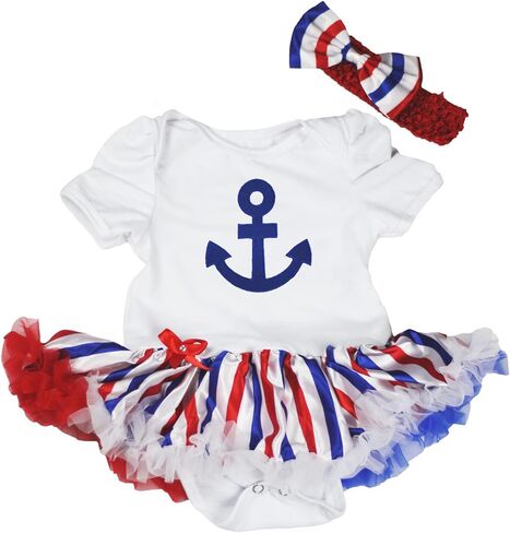 بدلة أطفال من Petitebella Sailor Anchor باللون الأبيض RWB مخططة من توتو للأطفال Nb-18m in Kuwait