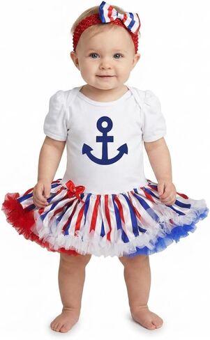 بدلة أطفال من Petitebella Sailor Anchor باللون الأبيض RWB مخططة من توتو للأطفال Nb-18m in Kuwait