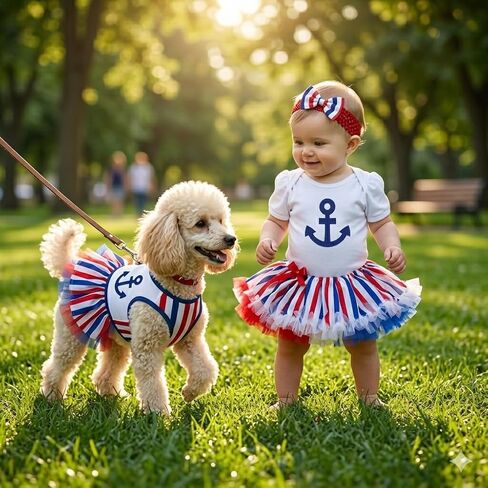بدلة أطفال من Petitebella Sailor Anchor باللون الأبيض RWB مخططة من توتو للأطفال Nb-18m in Kuwait