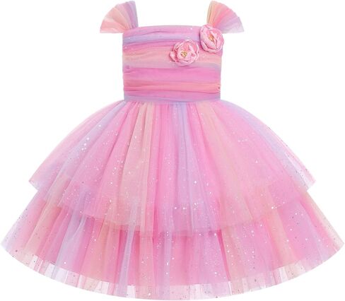 IDOPIP Toddler Baby Girls Birthday Dresses Shiny Floral Tulle Tutu Princess Pageant Dress Cake Smash Photo Shoot Outfit 1-6T in Kuwait