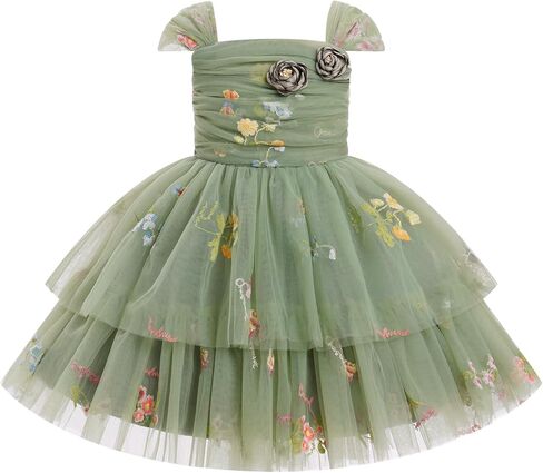 IDOPIP Toddler Baby Girls Birthday Dresses Shiny Floral Tulle Tutu Princess Pageant Dress Cake Smash Photo Shoot Outfit 1-6T in Saudi Arabia