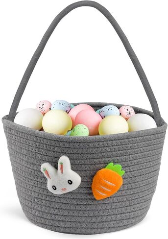 Personalized Easter Basket for Kids Toddlers, Plush Bunny Decor with Handle, Cute Easter Gift Basket for Boys, Girls, Baby's First Easter, Easter Egg Hunts, or Spring Party Decor Mini Pink in Kuwait
