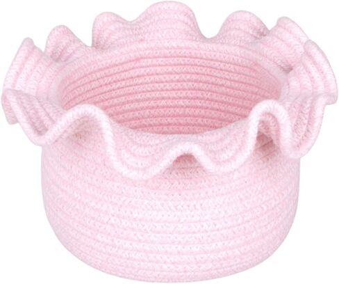 Scalloped Basket, Small Storage Baskets for Laundry Room, Bathroom, and Nursery - Woven Baskets for Decor, Round Woven Basket, Self Care Gifts, Machine Washable, Pink 10 x 7 x 6 inches in Kuwait
