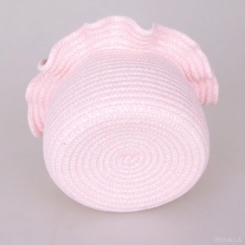 Scalloped Basket, Small Storage Baskets for Laundry Room, Bathroom, and Nursery - Woven Baskets for Decor, Round Woven Basket, Self Care Gifts, Machine Washable, Pink 10 x 7 x 6 inches in Kuwait