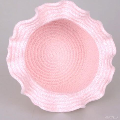 Scalloped Basket, Small Storage Baskets for Laundry Room, Bathroom, and Nursery - Woven Baskets for Decor, Round Woven Basket, Self Care Gifts, Machine Washable, Pink 10 x 7 x 6 inches in Kuwait