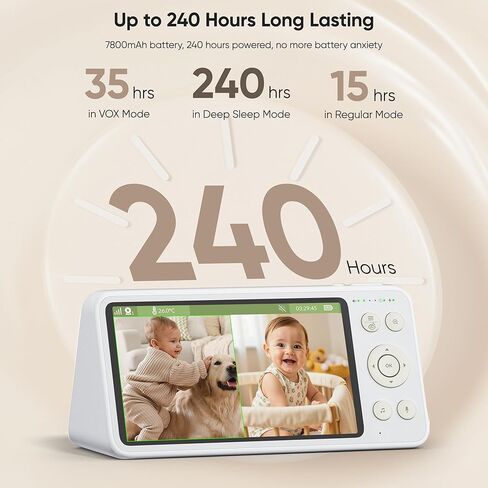 جهاز مراقبة الأطفال Bonoch 2K 5.5 بوصة بدون شبكة WiFi، جهاز مراقبة فيديو طويل المدى بطول 1600 قدم مع كاميرا وصوت، بطارية 240 ساعة، ضوضاء بيضاء، مقاومة للاختراق، رؤية ليلية، كشف ذكي لدوران البكاء/النوم/الحركة in Kuwait