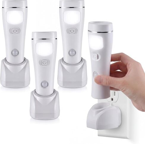 Enhon 4 in 1 LED Rechargeable Plug in Flashlights, 4 Pack LED Emergency Lights for Home Power Failure, Plug in Power Outage Light, Power Failure Light with Motion Detection (White) in Saudi Arabia