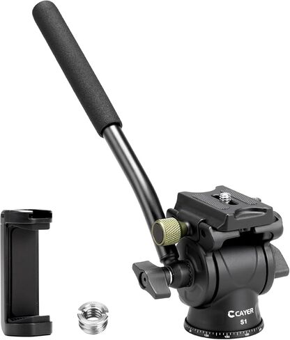​​Cayer Mini Fluid Video Head, Aluminum Tripod Head with Arca-Swiss Quick Release Plate and Handle, Max Load 3kg/6.6lbs for Mirrorless DSLR Cameras, Compact Camcorders​​​​, S1 Green in Kuwait