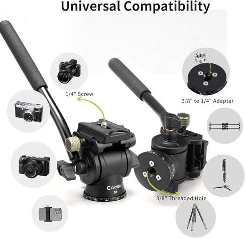 ​​Cayer Mini Fluid Video Head, Aluminum Tripod Head with Arca-Swiss Quick Release Plate and Handle, Max Load 3kg/6.6lbs for Mirrorless DSLR Cameras, Compact Camcorders​​​​, S1 Green in Kuwait