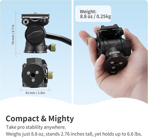 ​​Cayer Mini Fluid Video Head, Aluminum Tripod Head with Arca-Swiss Quick Release Plate and Handle, Max Load 3kg/6.6lbs for Mirrorless DSLR Cameras, Compact Camcorders​​​​, S1 Green in Kuwait
