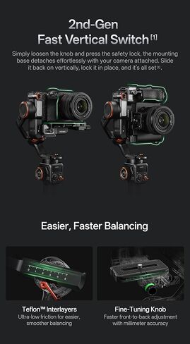 Hohem iSteady MT3 Gimbal Stabilizer للكاميرا، 4 في 1 3 محاور Gimbal للكاميرا عديمة المرآة/المدمجة/كاميرا الحركة/الهاتف الذكي، شاشة OLED، جهاز تعقب AI مدمج مع ضوء ملء، حمولة 3.1ib كحد أقصى in Kuwait