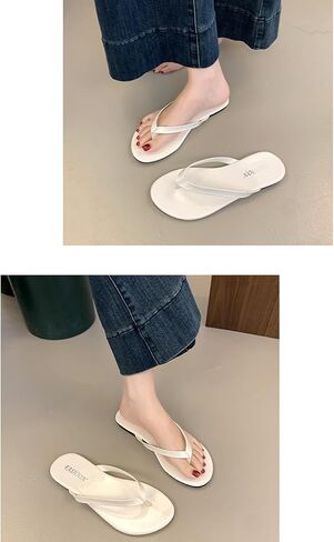 Women'S Leather Flat Flip Flops Comfortable Non-Slip Round Toe Beach Slide Summer Casual Vacation Travel Flip Flops Sandals in Saudi Arabia
