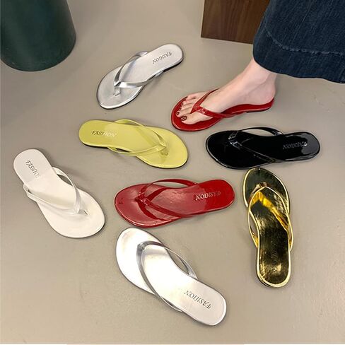 Women'S Leather Flat Flip Flops Comfortable Non-Slip Round Toe Beach Slide Summer Casual Vacation Travel Flip Flops Sandals in Saudi Arabia