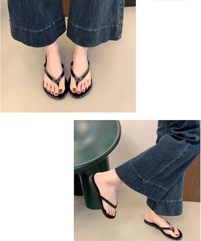 Women'S Leather Flat Flip Flops Comfortable Non-Slip Round Toe Beach Slide Summer Casual Vacation Travel Flip Flops Sandals in Saudi Arabia
