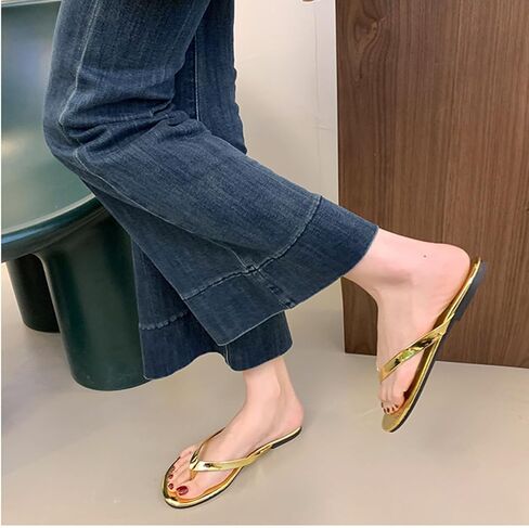 Women'S Leather Flat Flip Flops Comfortable Non-Slip Round Toe Beach Slide Summer Casual Vacation Travel Flip Flops Sandals in Saudi Arabia