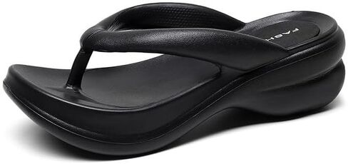 Women's Platform Thong Flip Flops High Heel Wedge Beach Sandals Comfort Soft Sole Summer Pool Slides Black in Kuwait