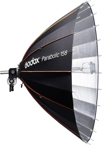 طقم عاكس Godox Parabolic 158، نظام تركيز الضوء المكافئ 59.1 بوصة مع محول تثبيت Bowens، عاكس داخلي فضي طويل للأزياء والصور الفوتوغرافية والاستوديو (P158K) in Kuwait