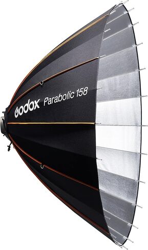 طقم عاكس Godox Parabolic 158، نظام تركيز الضوء المكافئ 59.1 بوصة مع محول تثبيت Bowens، عاكس داخلي فضي طويل للأزياء والصور الفوتوغرافية والاستوديو (P158K) in Kuwait
