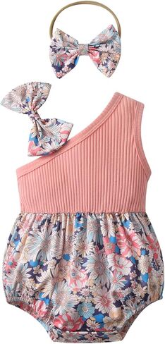 Newborn Baby Girl Romper Sleeveless Halter Frill Romper One-piece Bodysuit with Headband Summer Clothes Set in Saudi Arabia