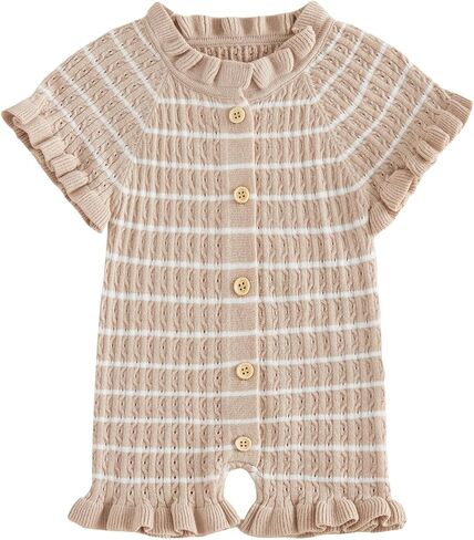 Socutebabe Baby Girl Knit Ruffle Romper Cute Outfit Short Sleeve Onesie Jumpsuit 0 3 6 9 12 18 Month Cute Summer Clothes in Kuwait