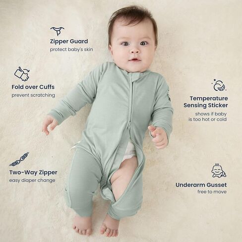 kaiya baby Unisex Zipper Closure Footies, Merino Wool ＆Rayon Made From Bamboo Bodysuit - Long Sleeve Bodysuit in Saudi Arabia