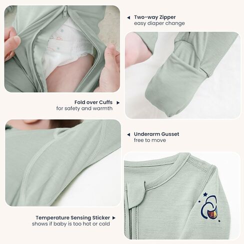 kaiya baby Unisex Zipper Closure Footies, Merino Wool ＆Rayon Made From Bamboo Bodysuit - Long Sleeve Bodysuit in Saudi Arabia
