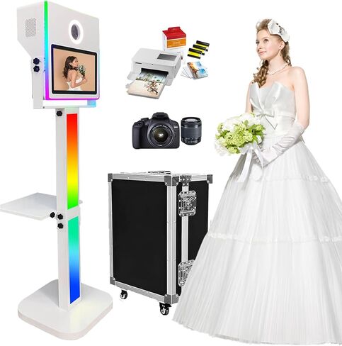 Photo Booth with Printer, Portable Photobooth Machine 15.6" Touch Screen Selfie RGB Lights for Events Wedding Birthday Party Rental in Kuwait