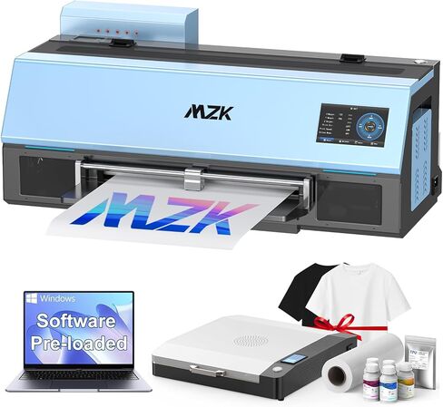 MZK A3 Pro F1080 DTF Printer (XP600 Gen2), Automatic Time Cleaning Maintain Printhead + Ink Anti-Clog Design, 2X Faster, 13+ DTF Film, 5" LED Touch Screen (Blue, A3 Pro DTF Printer + Oven + Laptop) in Kuwait