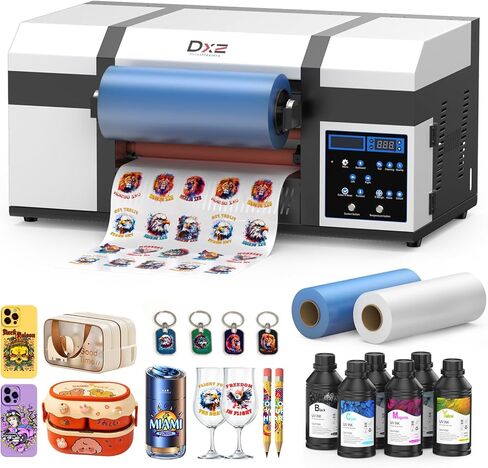 DXZ A3 UV DTF Printer with Laminator, Dual XP600 Print Heads, Auto Cleaning & White Ink Stirring - Upgraded All-in-One UV Sticker Printer for 300+ Materials (Yellow) in Kuwait