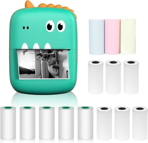 Yosoo Portable Self Adhesive Thermal Paper, Mini Thermal Printer with 5 Rolls Paper Thermal Printer Sticker Maker for Smartphone Printing with 9 Paper Rolls 57mm + 5 Self Adhesive Rolls (7) in Kuwait