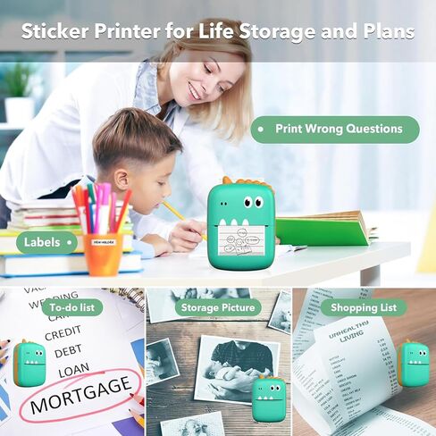 Yosoo Portable Self Adhesive Thermal Paper, Mini Thermal Printer with 5 Rolls Paper Thermal Printer Sticker Maker for Smartphone Printing with 9 Paper Rolls 57mm + 5 Self Adhesive Rolls (7) in Kuwait