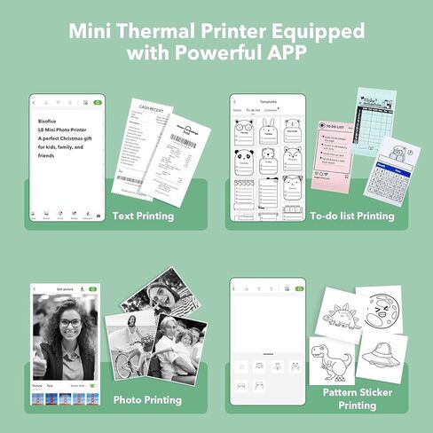 Yosoo Portable Self Adhesive Thermal Paper, Mini Thermal Printer with 5 Rolls Paper Thermal Printer Sticker Maker for Smartphone Printing with 9 Paper Rolls 57mm + 5 Self Adhesive Rolls (7) in Kuwait
