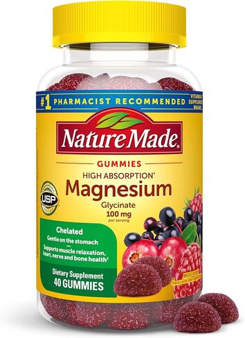 Nature Made High Absorption Magnesium Glycinate Gummies 100 mg per Serving, Muscle, Nerve, Bone and Heart Support, 40 Gummy Magnesium Supplement, 20 Day Supply in Saudi Arabia