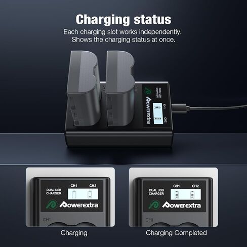 EN-EL3E Powerextra 2 x Battery & Dual LCD Charger Compatible with Nikon EN-EL3E Nikon D50, D70, D70s, D80, D90, D100, D200, D300, D300S, D700 Digital SLR Cameras in Kuwait