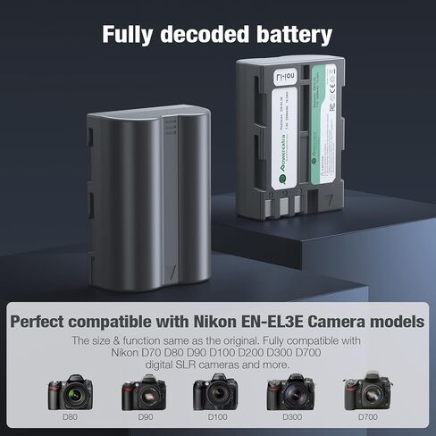 EN-EL3E Powerextra 2 x Battery & Dual LCD Charger Compatible with Nikon EN-EL3E Nikon D50, D70, D70s, D80, D90, D100, D200, D300, D300S, D700 Digital SLR Cameras in Kuwait