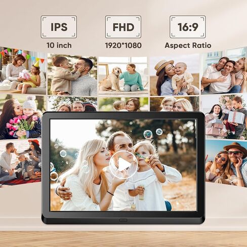 10 Inch Digital Picture Frame with IPS Screen, Smart Digital Photo Frames Electronic Picture Frame Slideshow with IPS Screen Remote Control Easy Setup and Share Photos Video for Friends and Family in Kuwait