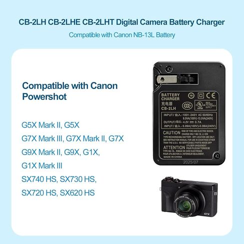 CB-2LH CB-2LHE Wall Plug Battery Charger Compatible with Canon NB-13L, Compatible with CB-2LHT G1X G1 X Mark III G5X G5X Mark II G7X G7X Mark II III G9X SX620 SX720 SX730 SX740 HS Digital Camera in Kuwait