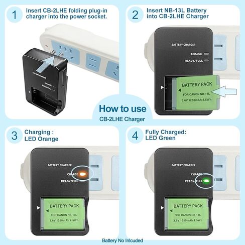 CB-2LH CB-2LHE Wall Plug Battery Charger Compatible with Canon NB-13L, Compatible with CB-2LHT G1X G1 X Mark III G5X G5X Mark II G7X G7X Mark II III G9X SX620 SX720 SX730 SX740 HS Digital Camera in Kuwait