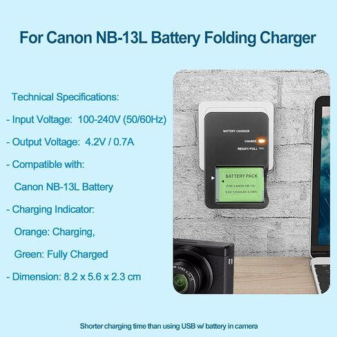 CB-2LH CB-2LHE Wall Plug Battery Charger Compatible with Canon NB-13L, Compatible with CB-2LHT G1X G1 X Mark III G5X G5X Mark II G7X G7X Mark II III G9X SX620 SX720 SX730 SX740 HS Digital Camera in Kuwait