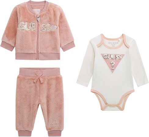 GUESS Baby Girls' Long Sleeve Bodysuit, Sweatshirt and Pants Set in Kuwait