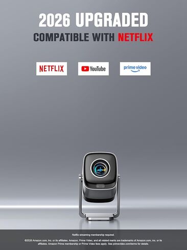 [Compatible with Netflix & TOF Real-time Focus] Mini Projector with WiFi and Bluetooth, XuanPad Silver Smart Projector 4K Support, Dolby Audio & Keystone, 210° Rotatable Stand for Home in Kuwait